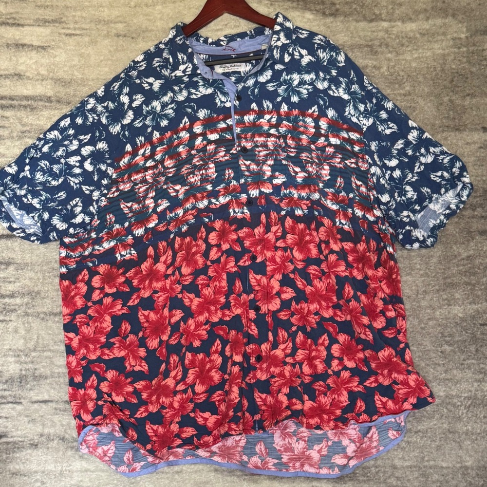 Tommy Bahama The Veracruz Cay Floral Shirt Mens 4XLT‎ Blue Red Hibiscus BT326313